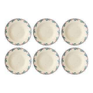 Early 19th Century French Creamware Holly Soup/Pasta Bowls- Set of 6 For Sale