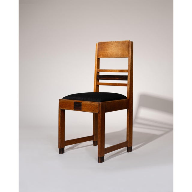 Vintage Amsterdam School Dining Chairs in Oak with Coromandel Details, 1920s, Set of 4 For Sale - Image 10 of 11