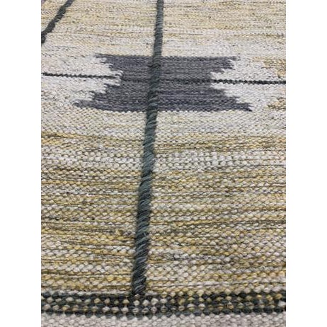 10 X 15 Handcrafted Geometric Swedish-Style Wool Rug in Yellow and Ivory For Sale - Image 4 of 10