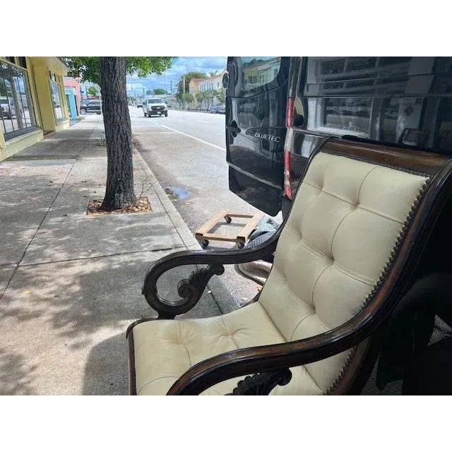Pair of 1980s Large Mahogany & Leather Armchairs by Marge Carson California For Sale - Image 4 of 11