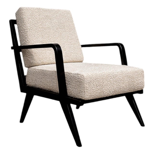 Armchair in Hardwood With Ebony Finish & Boucle, Unknown, 1960s For Sale