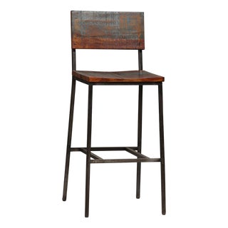 Salvaged Acacia & Iron Bar Stool For Sale
