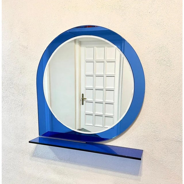 Metal Mid-Century Blue Wall Mirror & Shelf by Sena Cristal, 1970s For Sale - Image 7 of 13