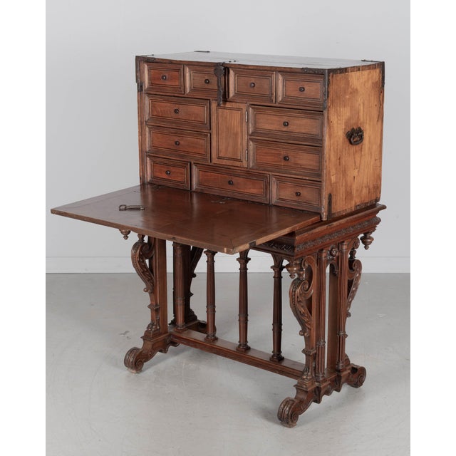 Renaissance 19th Century Spanish Vargueno Desk, Hand-Carved Walnut For Sale - Image 3 of 12