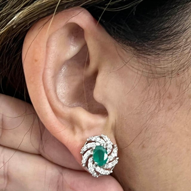 Diamond Emerald Earrings 14 Karat White Gold 4.05 TCW Certified For Sale - Image 10 of 11