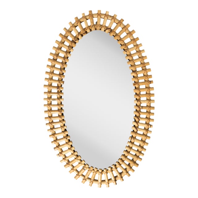 1950s Italian Bamboo and Rattan Mirror For Sale