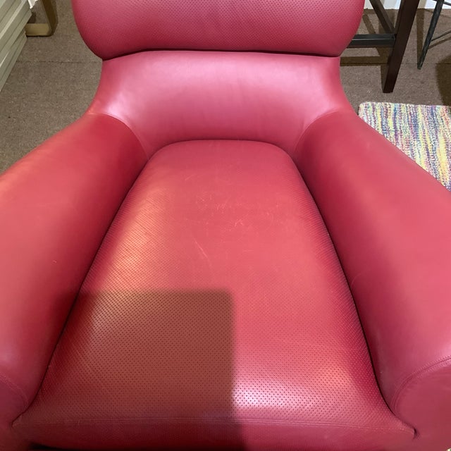 Modern David Linley Aston Arm Chair W/ Ottoman in Burgundy For Sale - Image 3 of 7