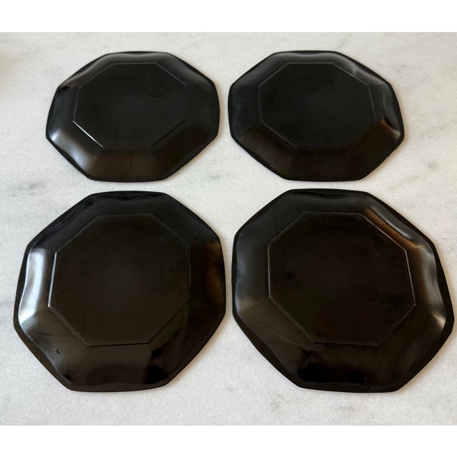 Black Vintage French Octagonal Plates - Set of 8 For Sale - Image 8 of 10