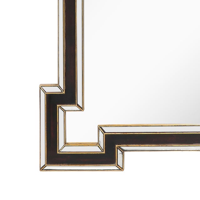 1960s Mid-Century Etruscan Key Form Segmented Umber Lacquered & Giltwood Lined Mirror For Sale - Image 5 of 9