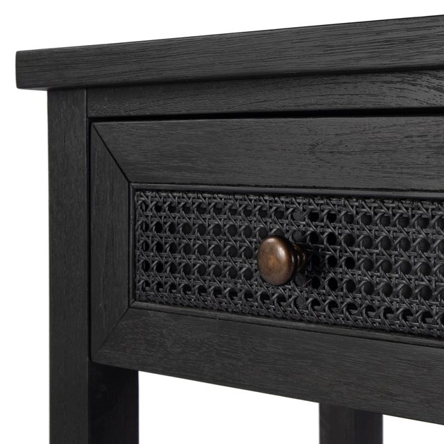 Wood Flagstaff 20 in. W Rectangular Cane and Wood 1 Drawer Nightstand with Lower Open Shelf, Washed Black For Sale - Image 7 of 11