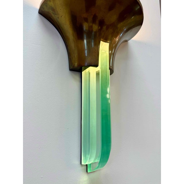Art Deco French Brass and Glass Wall Sconce attributed to Jean Perzel, 1940s For Sale - Image 9 of 11