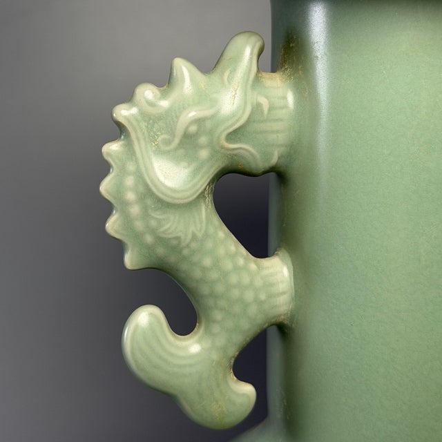 Chinese Ancient Chinese Longquan Celadon Dragon-Carp Twin Handle Vase | One of a Kind, Unique Single Example For Sale - Image 3 of 6
