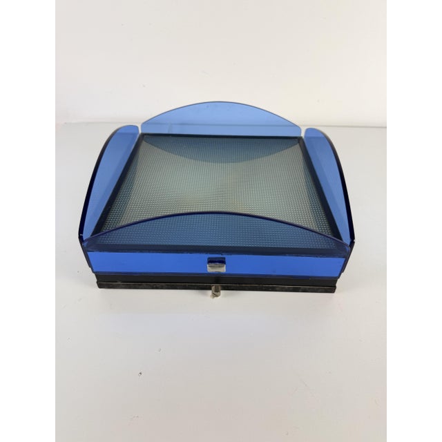 Veca Three-Light Ceiling Lamp in Blue Stained Glass, 1960s For Sale - Image 4 of 10