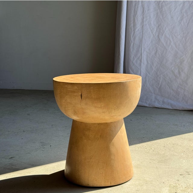 Brutalist Side Table with Hemispherical Top in Beige Mango Wood, 1980s For Sale - Image 3 of 18