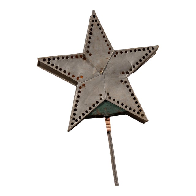 Vintage Punched Tin Figural Lighted Star Sign For Sale