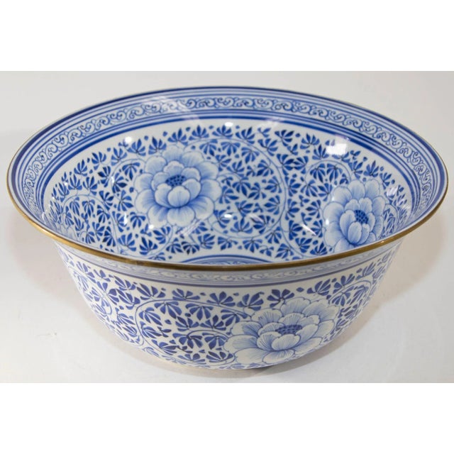 Vintage Maitland Smith Blue and White Large Porcelain Bowl in Floral Pattern For Sale - Image 13 of 13