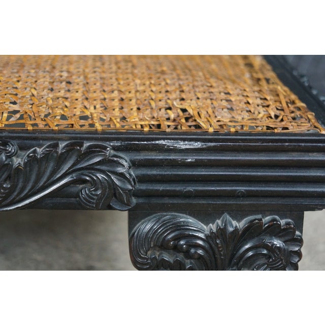 Rare Antique Anglo-Indian Ceylonese Ebony Carved Woven Wicker Footstool 18" For Sale - Image 16 of 16