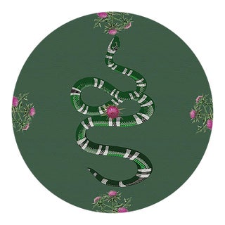 Thistle And Snake Evergreen Vegan Leather Round Pebble Placemat, Set of 4 For Sale