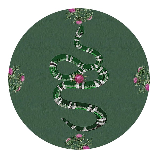 Thistle And Snake Evergreen Vegan Leather Round Pebble Placemat, Set of 4 For Sale