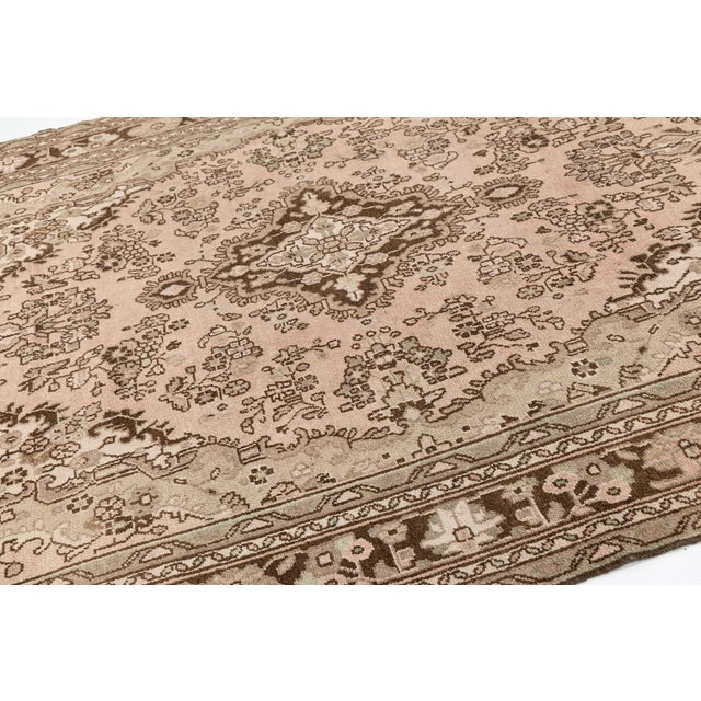 Turkish Vintage Hand-Knot Turkish Oushak Area Rug in Soft Blush, Taupe, and Espresso Brown For Sale - Image 3 of 10