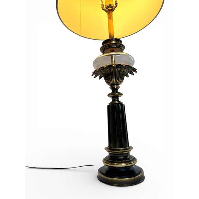 1960s MCM Neoclassical Column, Torchiere Stiffel Table Lamp, French Empire Style, Brass Finish & Glass 3-Way Elc. For Sale - Image 12 of 12
