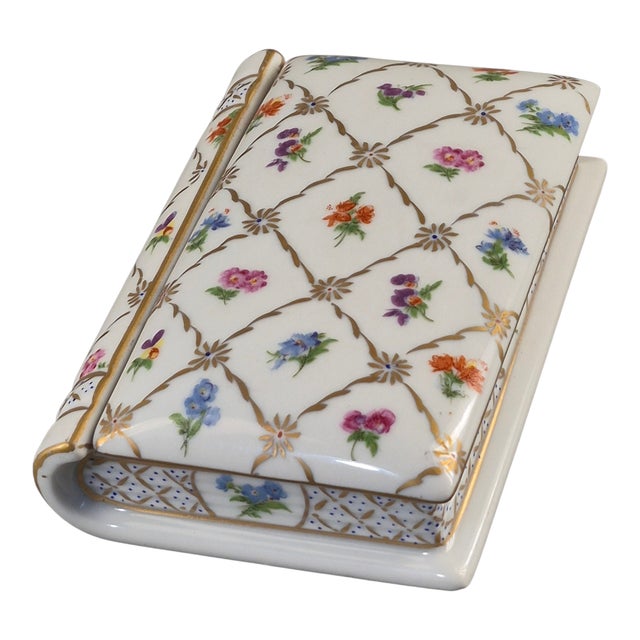 Vintage Heirloom Hand Painted Floral Porcelain Book Shaped Trinket Box For Sale - Image 9 of 9