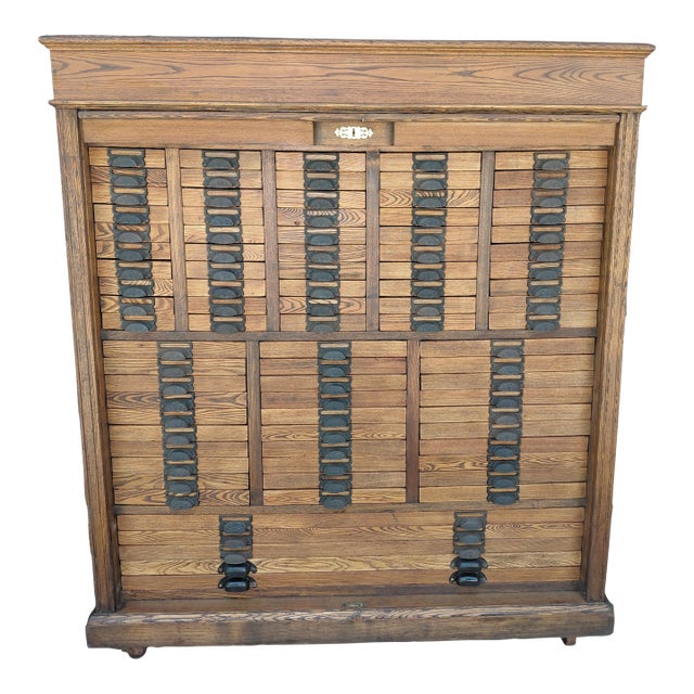 Antique 85 Drawer Cabinet With Tambour Front Attributed to Hamilton For Sale