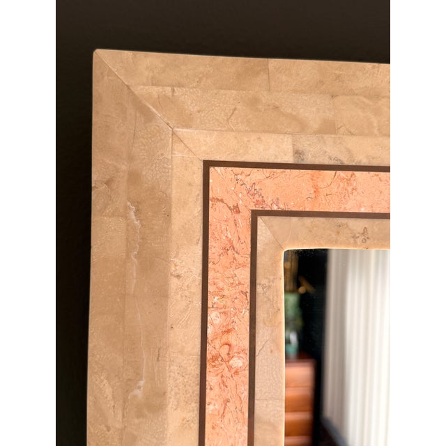 1980s Tessellated Fossil Coral and Pink Stone Wall Mirror For Sale - Image 10 of 12