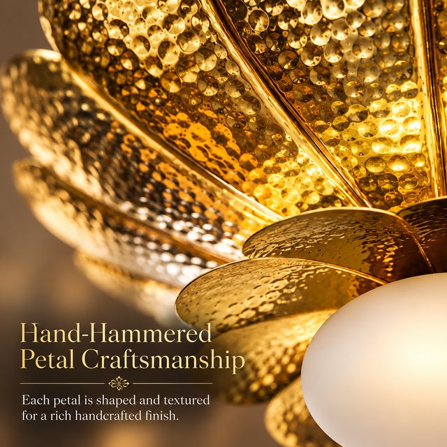 Handmade Brass Flower Chandelier – Luxury Hammered Lotus Ceiling Light **A Bloom of Brass. A Statement of Timeless...