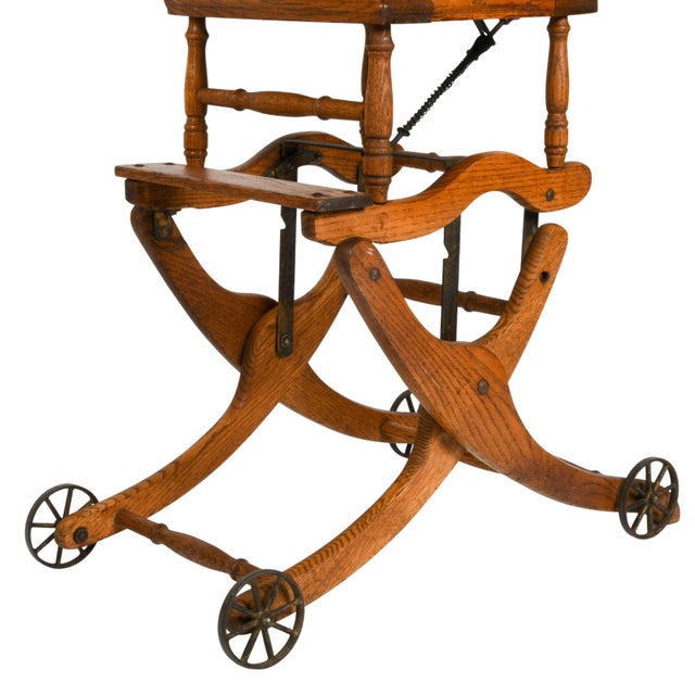 Antique Victorian Oak Convertible Highchair Stroller With Pressed Back For Sale - Image 9 of 9