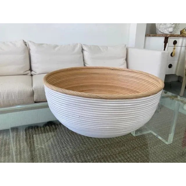 Boho Chic Large White and Natural Rattan Center Piece For Sale - Image 3 of 7