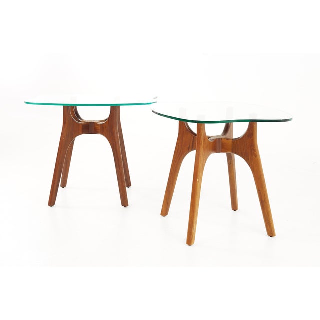 Mid-Century Modern Adrian Pearsall Style Mid Century Walnut and Glass Stingray End Tables - Pair For Sale - Image 3 of 10