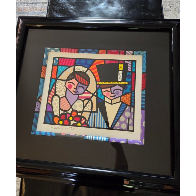 1990s Romero Britto Bride and Groom Pop Art Framed Limited Edition Serigraph Print 149/365 For Sale - Image 9 of 14