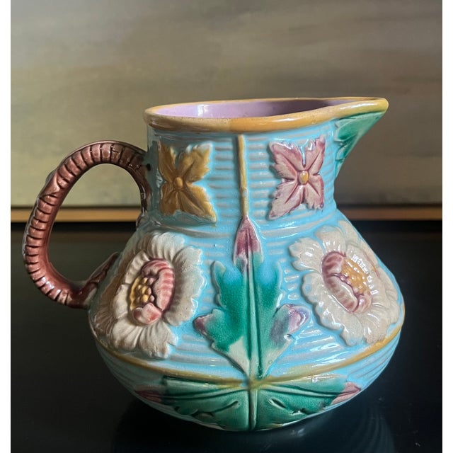 Victorian Era Majolica Pitcher, England, C. 1880's For Sale - Image 4 of 13