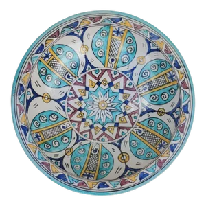 Moroccan Hand Painted Pottery Plate, Multi-Color