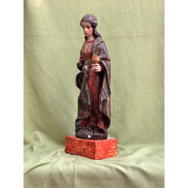 Wood Saint Barbara, Polychrome Carving, 18th Century, Wood For Sale - Image 7 of 9