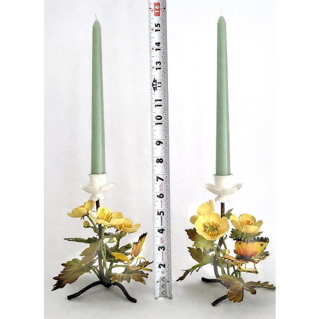 Banci Candlesticks Tole Painted Metal Butterflies & Flowers 1960s Italy For Sale - Image 4 of 12