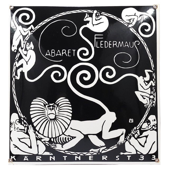 Art Nouveau Moriz Jung Cabaret Bat Enameled Advertising Sign by Josef Hoffmann, Vienna, 1960s For Sale