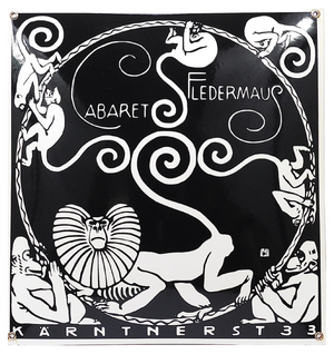 Art Nouveau Moriz Jung Cabaret Bat Enameled Advertising Sign by Josef Hoffmann, Vienna, 1960s