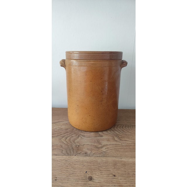 Tan Large Antique French Stoneware Confit Pot with Lid, Early 20th Century For Sale - Image 8 of 10