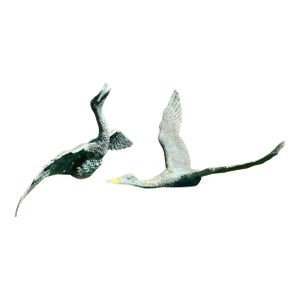 1920s Pair of Large Japanese Bronze Garden Duck Sculptures – Verdigris Patina, Life-Size Waterfowl Statues