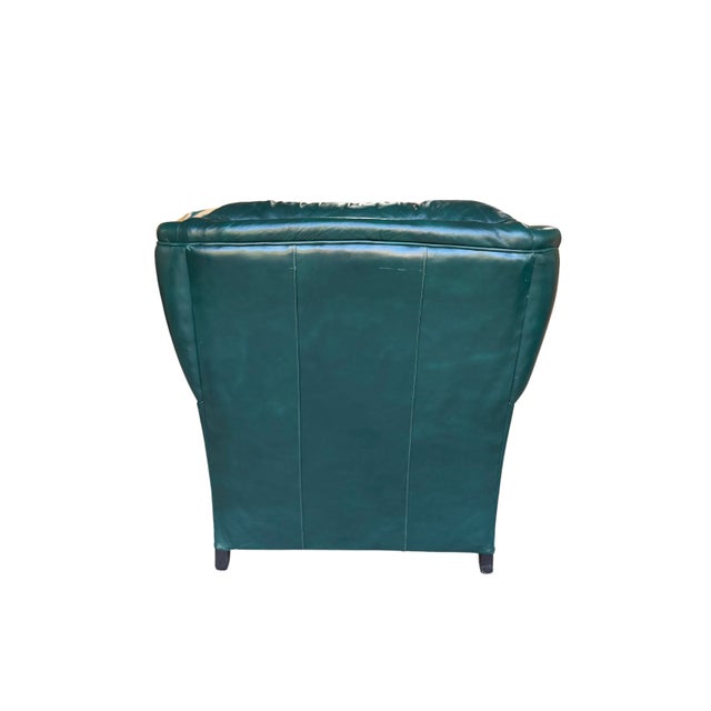 Vintage Thomas-Bain Leather Club Chair & Ottoman Set in Peacock Teal Green | Tufted Traditional Lounge Seating For Sale - Image 11 of 18