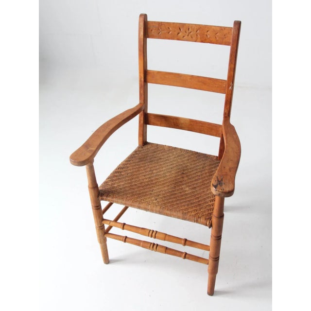 Vintage Woven Seat Arm Chair For Sale - Image 4 of 10