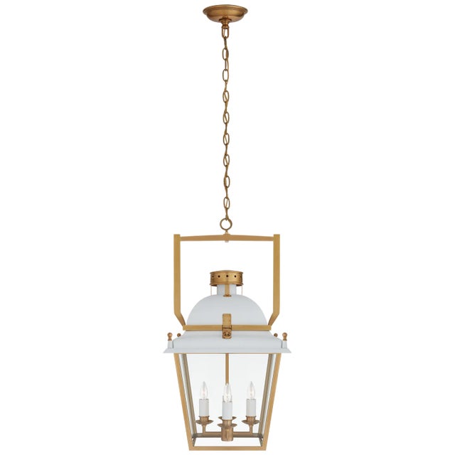 Coventry Small Lantern in Matte White and Antique-Burnished Brass with Clear Glass Designer: Chapman & Myers Canopy: 5.5"...