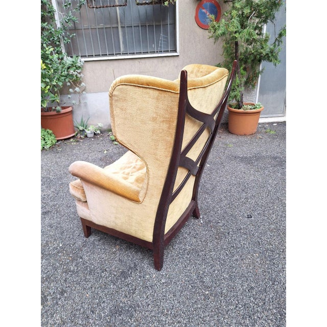 Dark Wood Armchair with Yellow Padded Cross-Backrest by Osvaldo Borsani for Arredamenti Borsani Varedo, 1939 For Sale - Image 10 of 18