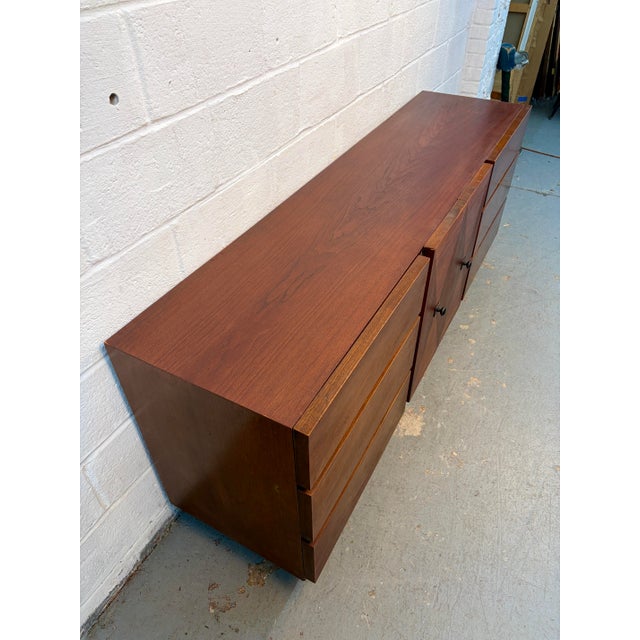 Mid 20th Century Modern American of Martinsville Walnut "Diamond" Triple Lowboy Dresser For Sale - Image 9 of 16