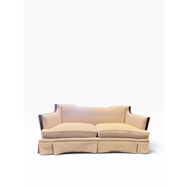 Traditional Theodore Alexander Upholstered Sofa With Fruitwood Trim & Kick Pleat Skirt – 79” For Sale - Image 3 of 13