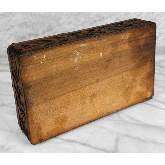 Vintage Traditional Walnut Heavily Carved Storage Box For Sale - Image 11 of 11