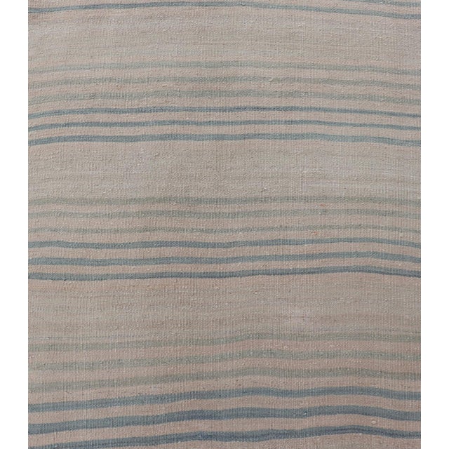 Traditional Stripe Design Turkish Vintage Kilim Runner in Shades of Ivory and Light Blue For Sale - Image 3 of 12