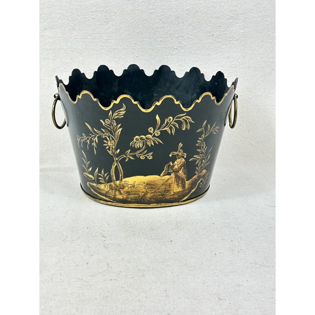 Black Vintage Chinoiserie Toleware Cachepot For Sale - Image 8 of 8